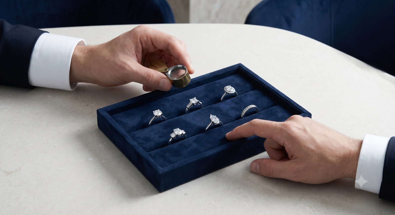 Approval meeting over a jewellery sample tray